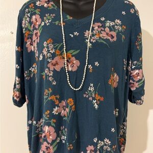 Daniel Rainn Green and Blue 3/4 Sleeve Relaxed Blouse